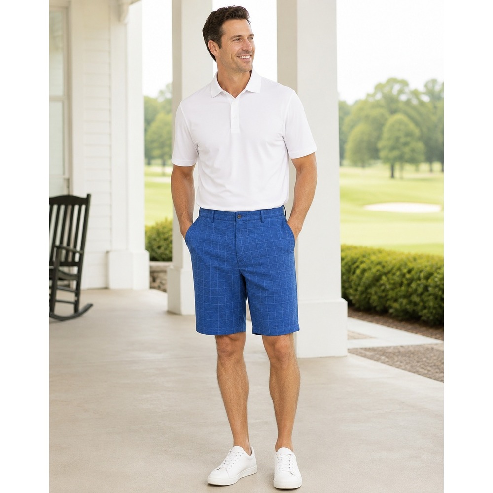 Ben Hogan Mens Blue Grid Performance Golf Shorts Size 44 Stretch Activewear